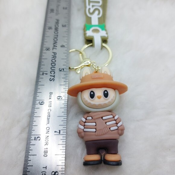 2/$25 Labubu blue with hat and scarf keychain with strap "Strive!" - Picture 3 of 6